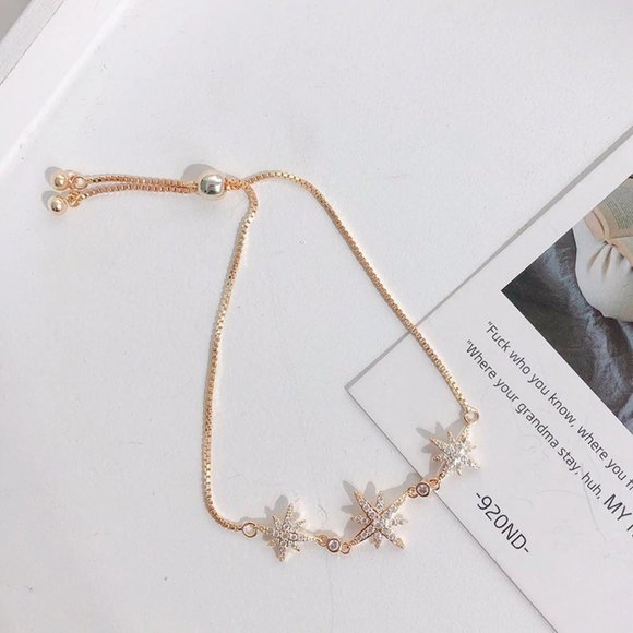 NEW Yellow Gold Diamond Star Bracelet - Picture 11 of 12